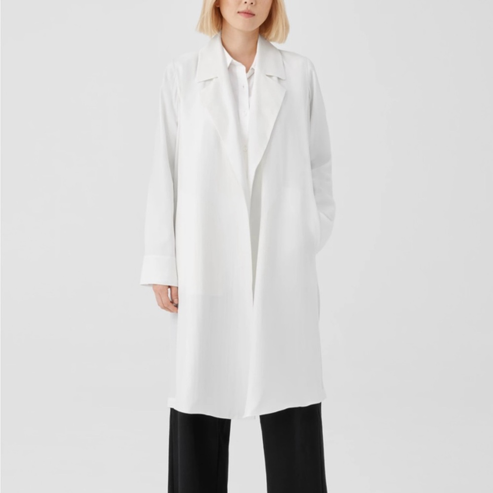 Silk Georgette Crepe white Trench Coat